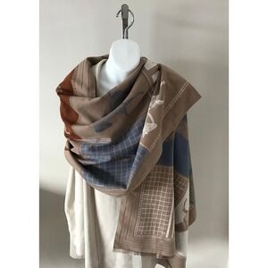 Oversized Cashmere Feel Scarf Polyester Horse Print Wrap Shawl - Equestrian NWOT